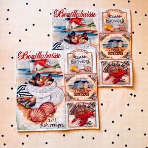 💙 Decoupage 💙 set of 2 napkins DIY Seafood Recipe Mussels Crab Shrimp Fish Clam